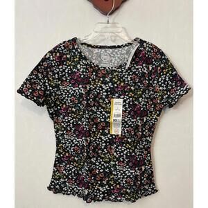 Wonder Nation Girls 10-12 Large Black Floral Ruffle Cotton-Blend Tee NWT! A6603